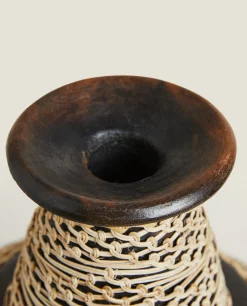 Terracotta And Rattan Vase
