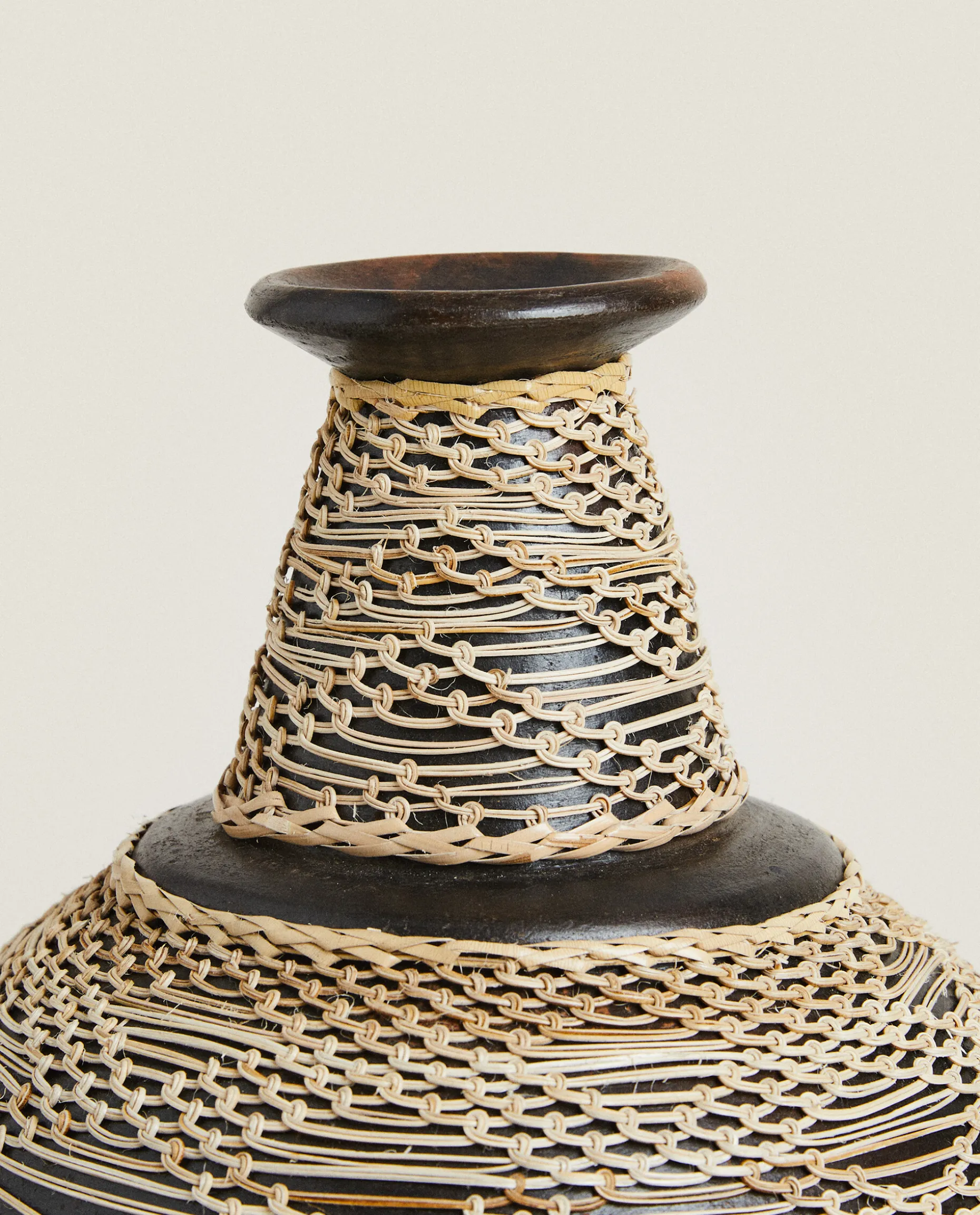 Terracotta And Rattan Vase