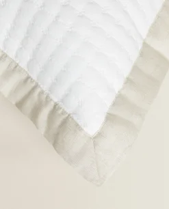 Textured Throw Pillow Cover With Linen Border