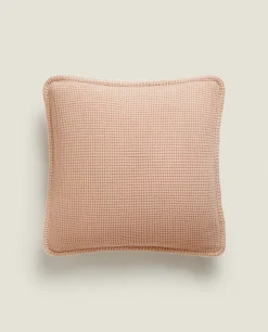 Textured Waffle-Knit Throw Pillow Cover