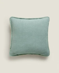 Textured Waffle-Knit Throw Pillow Cover