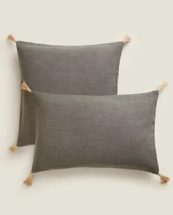 Throw Pillow Cover With Jute Tassels