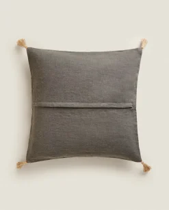 Throw Pillow Cover With Jute Tassels