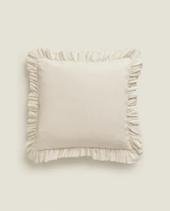 Throw Pillow Cover With Pleated Ruffle