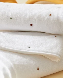 Towel With Embroidered Hearts