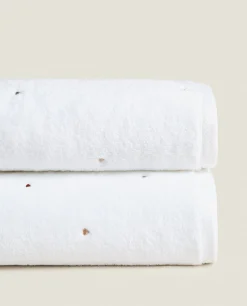 Towel With Embroidered Hearts