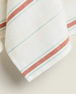 Waffle-Knit Cotton Kitchen Towel With Stripes (Pack Of 2)