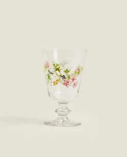 Wine Glass With Floral Silk Screen