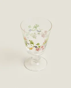 Wine Glass With Floral Silk Screen