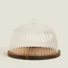 Wooden And Glass Cake Plate