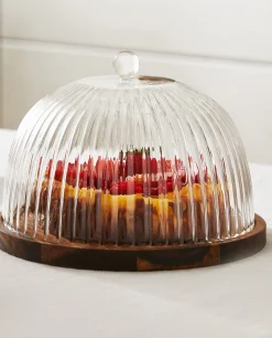 Wooden And Glass Cake Plate