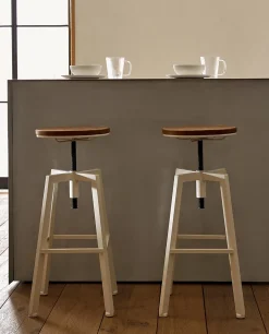 Wooden And Metal Swivel Stool