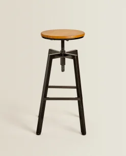 Wooden And Metal Swivel Stool