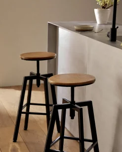Wooden And Metal Swivel Stool
