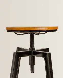 Wooden And Metal Swivel Stool